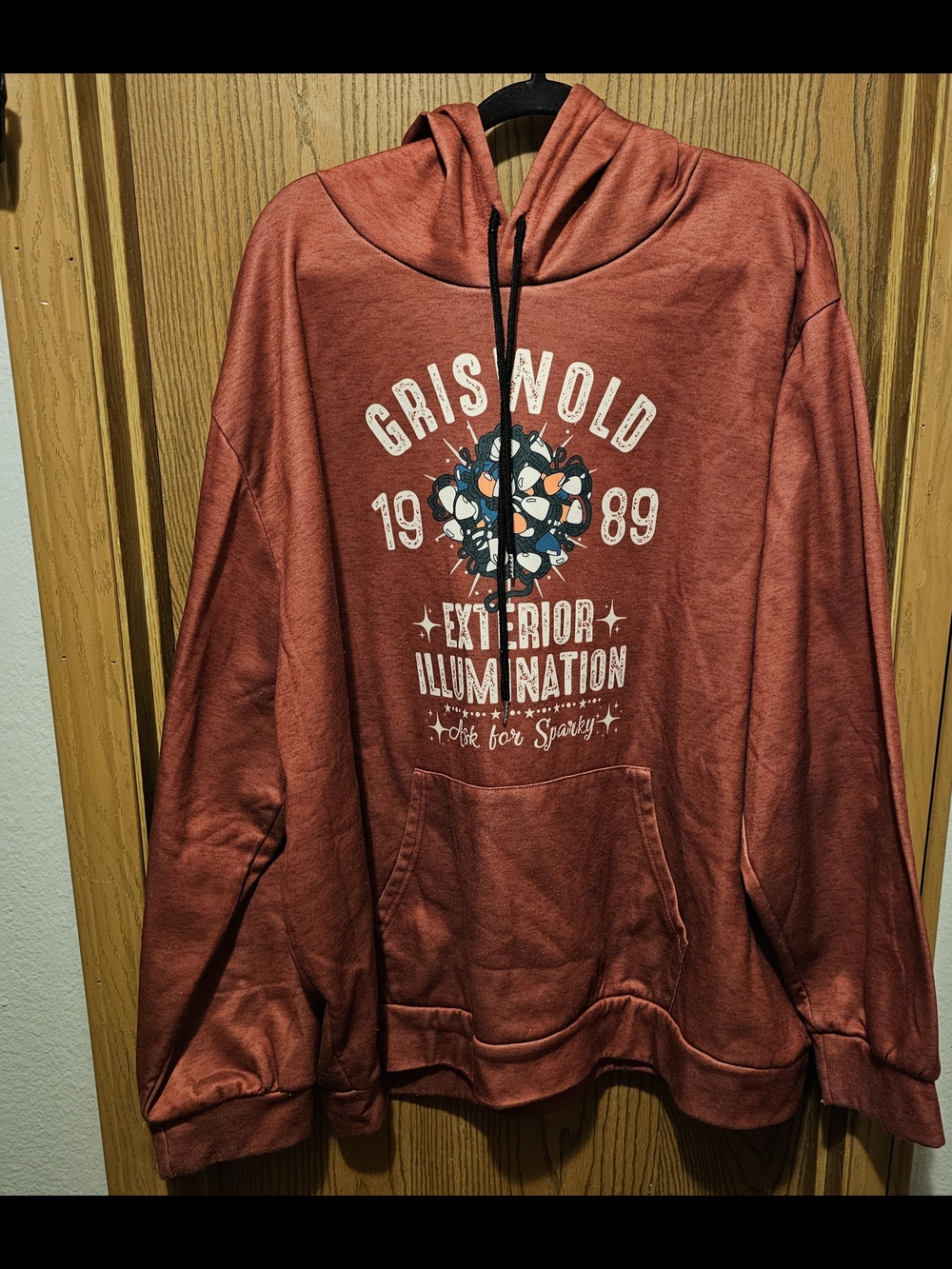SHEIN Rust Red Graphic Pullover Hoodie with Front Print